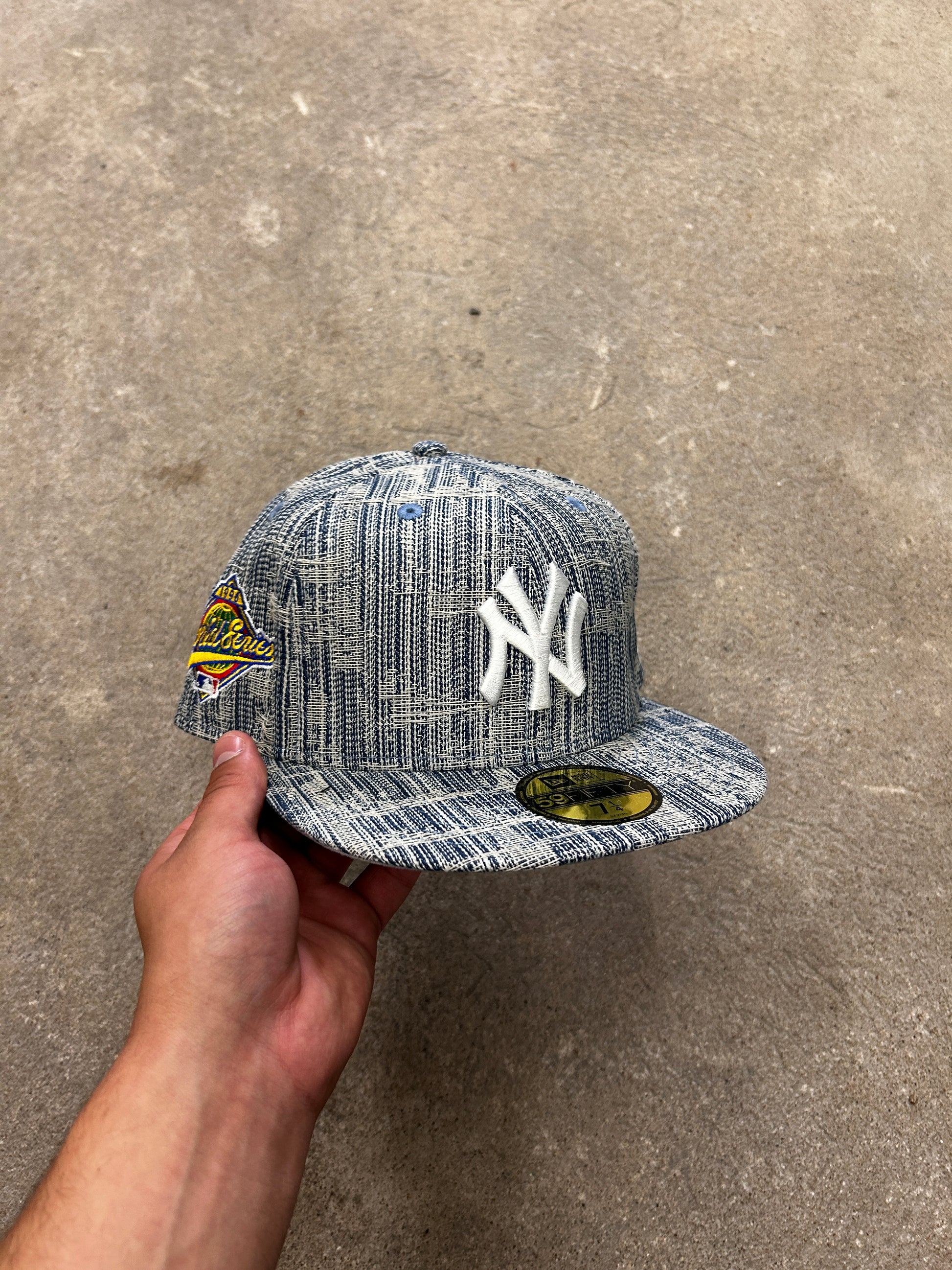 Distressed denim New Era cap